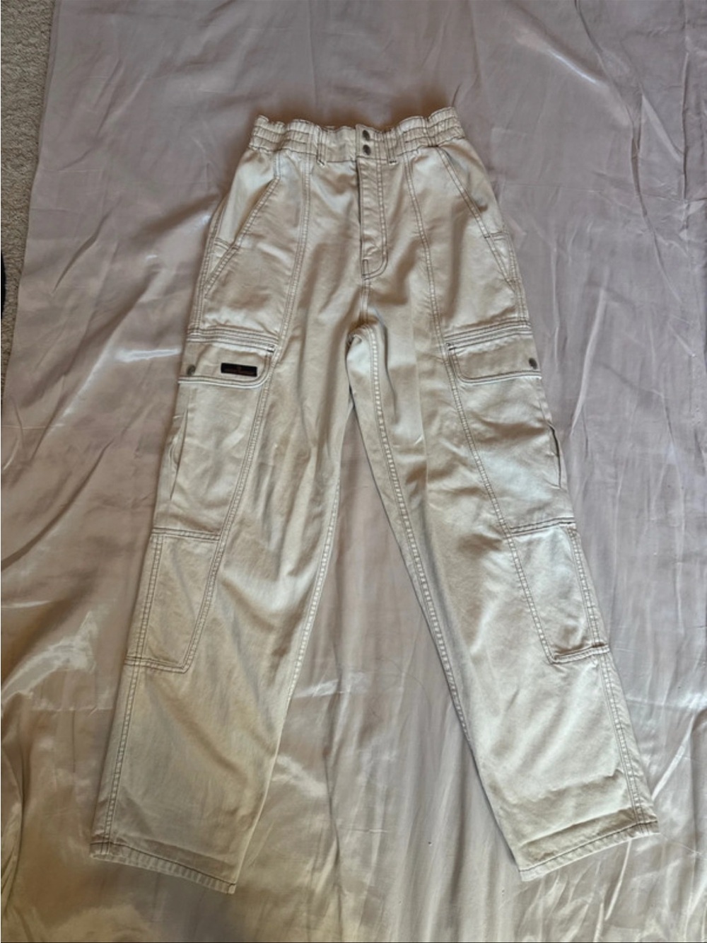 BDG Cream Cargo Pants with Elastic Waistband